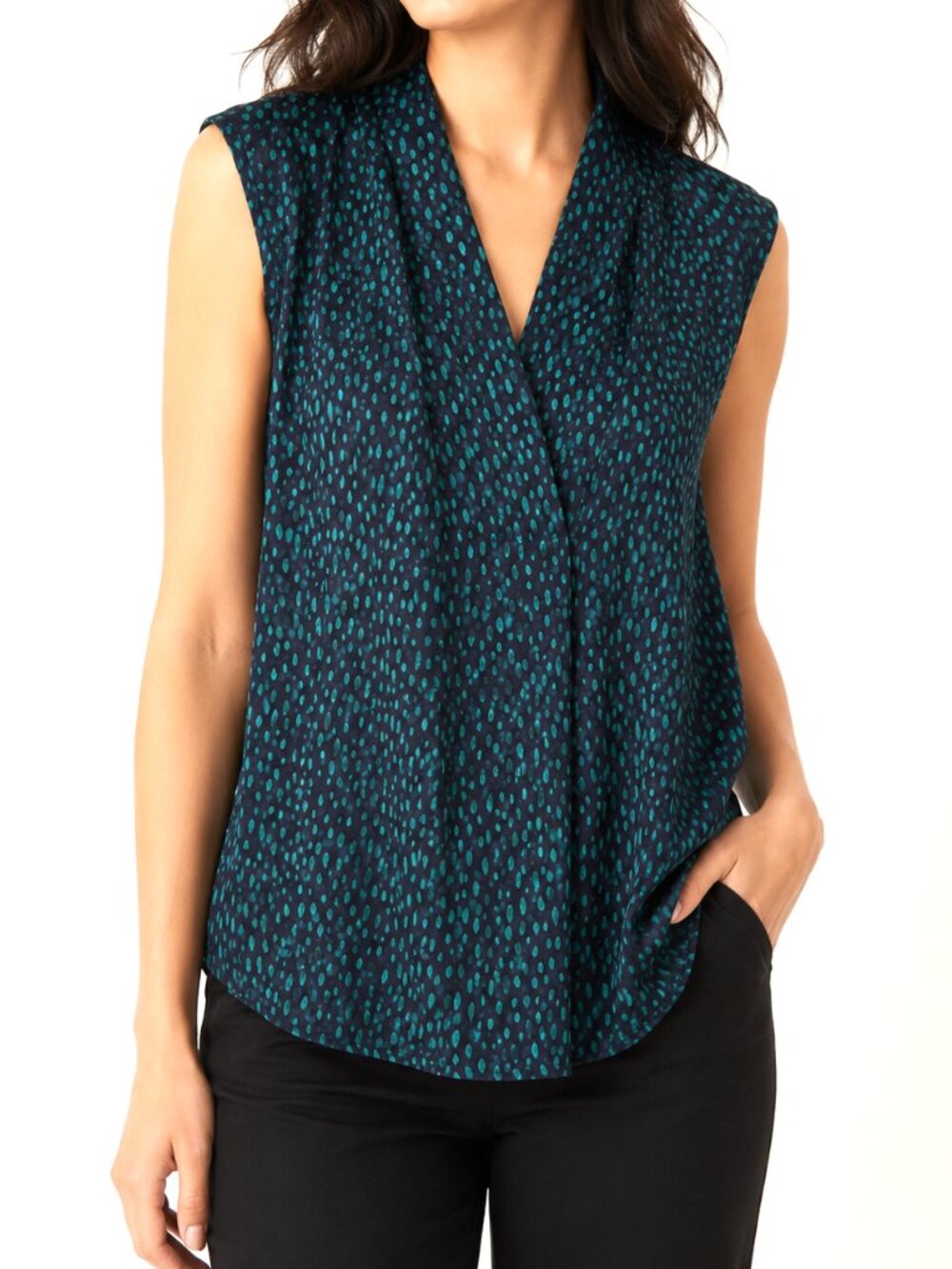 Liverpool Los Angeles Sleeveless Blouse NWT Black Gold Combo Satin Mock Neck Top